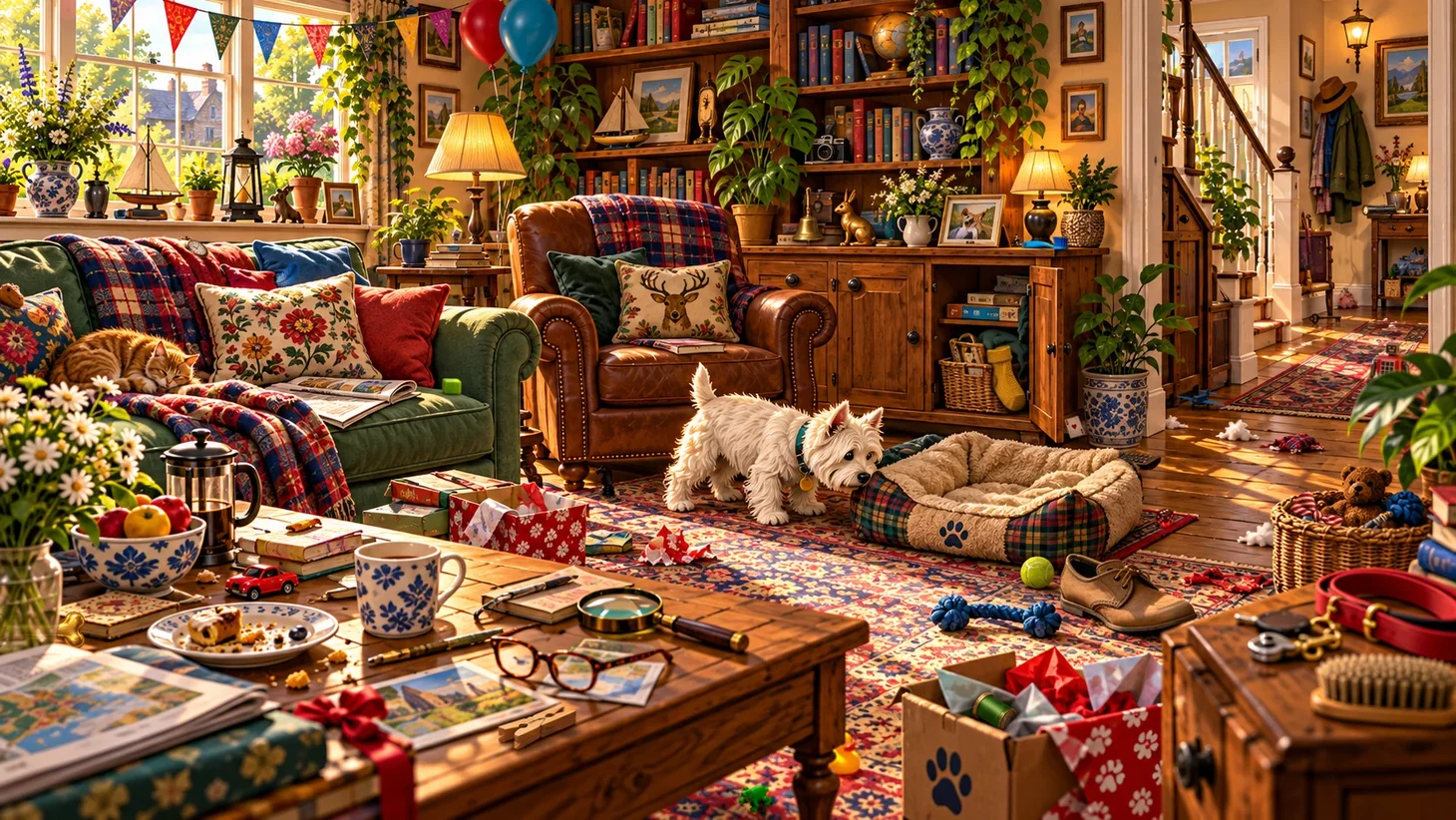 Hidden-object game illustration of Milo’s living room