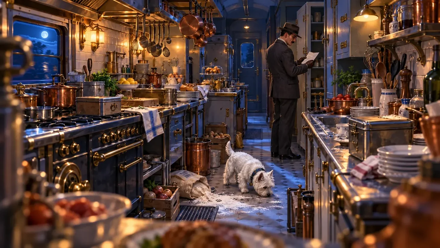 Hidden-object illustration of the train kitchen